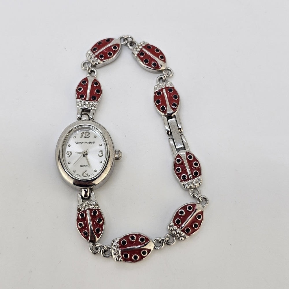 Gloria Vanderbilt Ladybug Women's Watch 19MM Gray Dial 6.5" NEW Battery